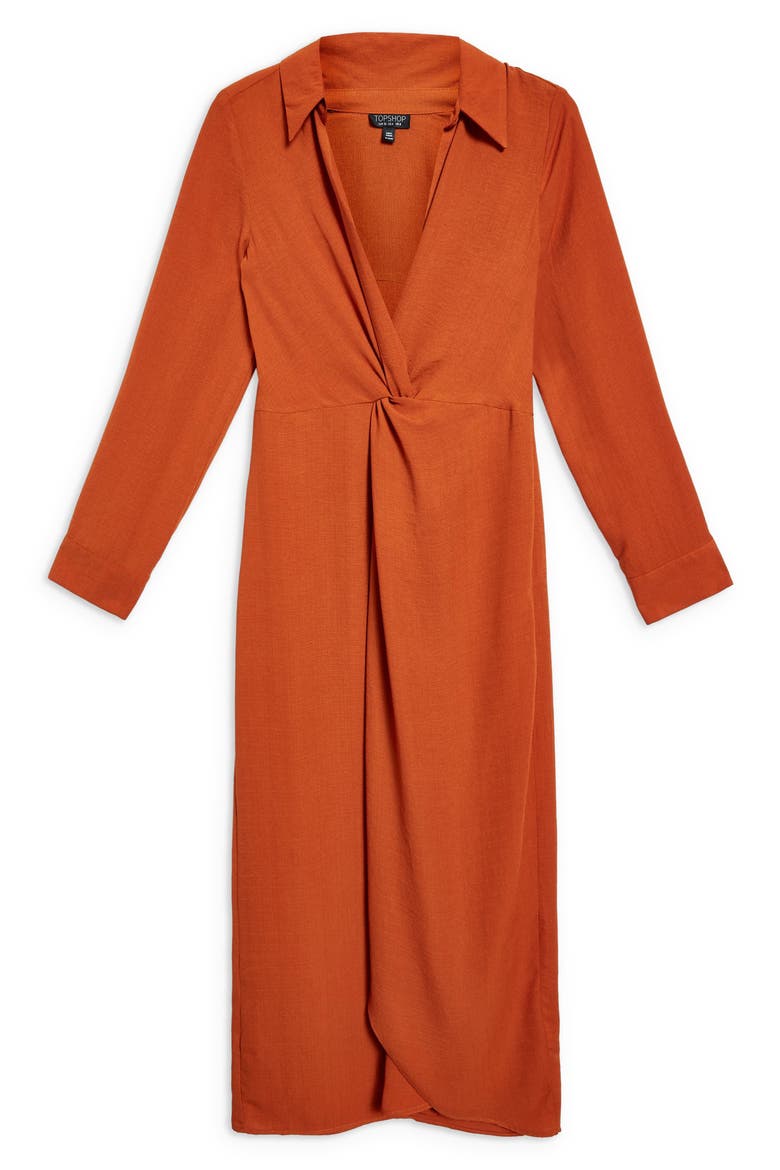 Twist Front Midi Dress, Alternate, color, BROWN