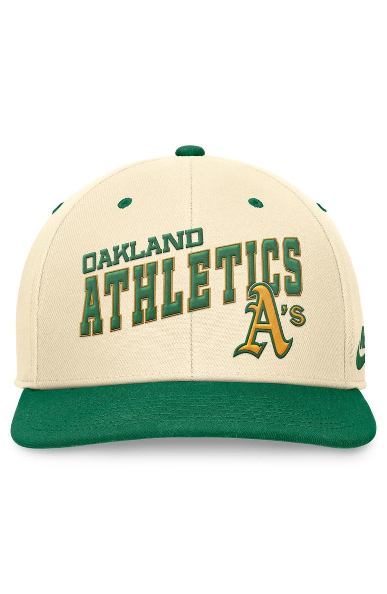 Nike Men's Nike Cream/Green Oakland Athletics Rewind Cooperstown Collection Performance Snapback Hat, Alternate, color,
