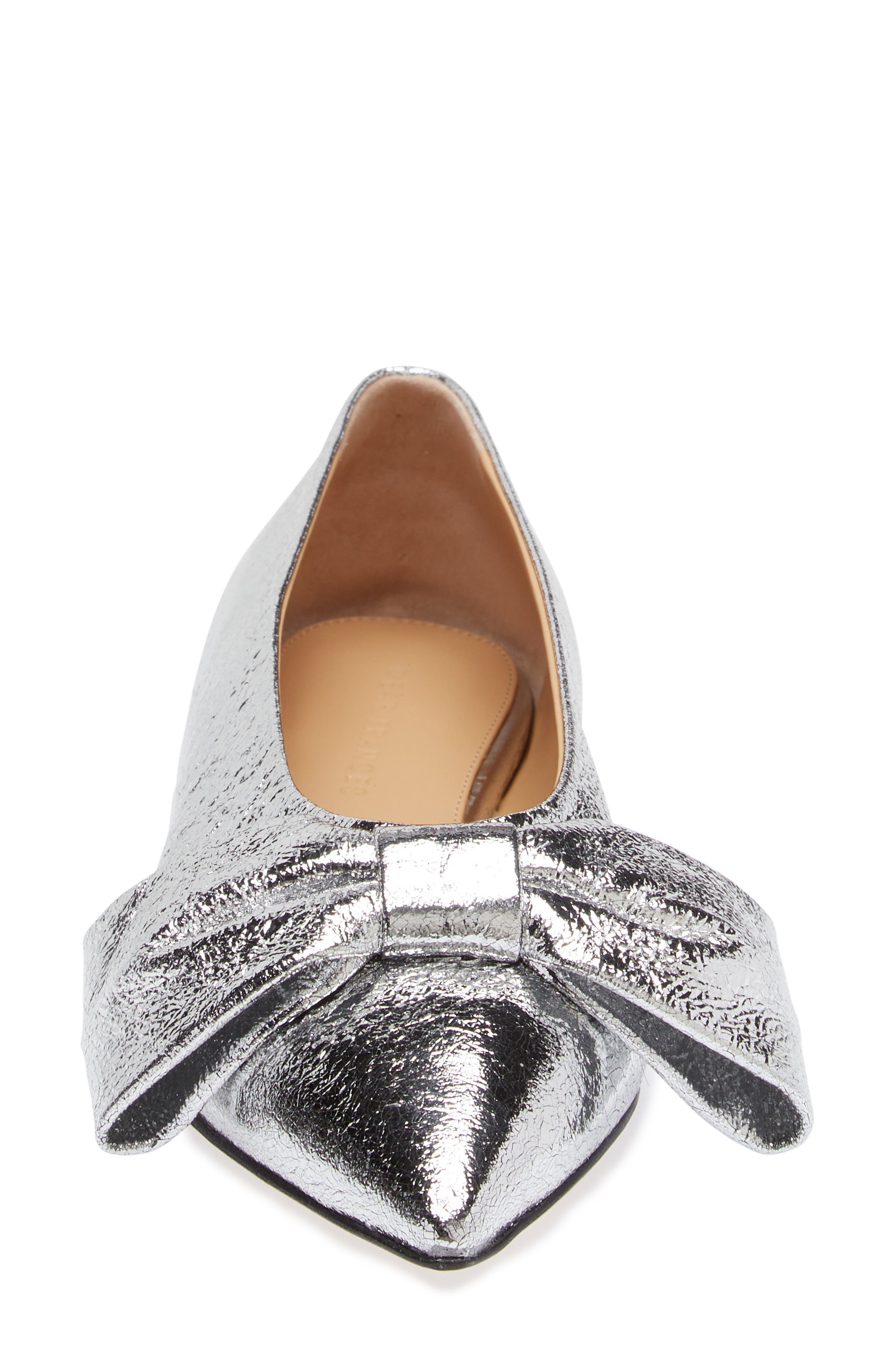 Dear Frances Bow Pointed Toe Flat, Alternate, color, Silver