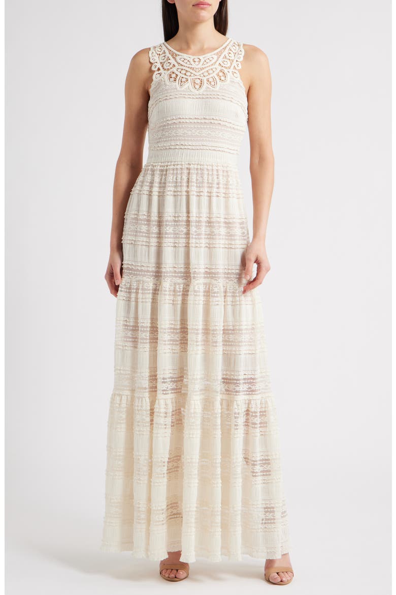 Mixed Media Embroidered Lace Maxi Dress, Main, color, IVORY
