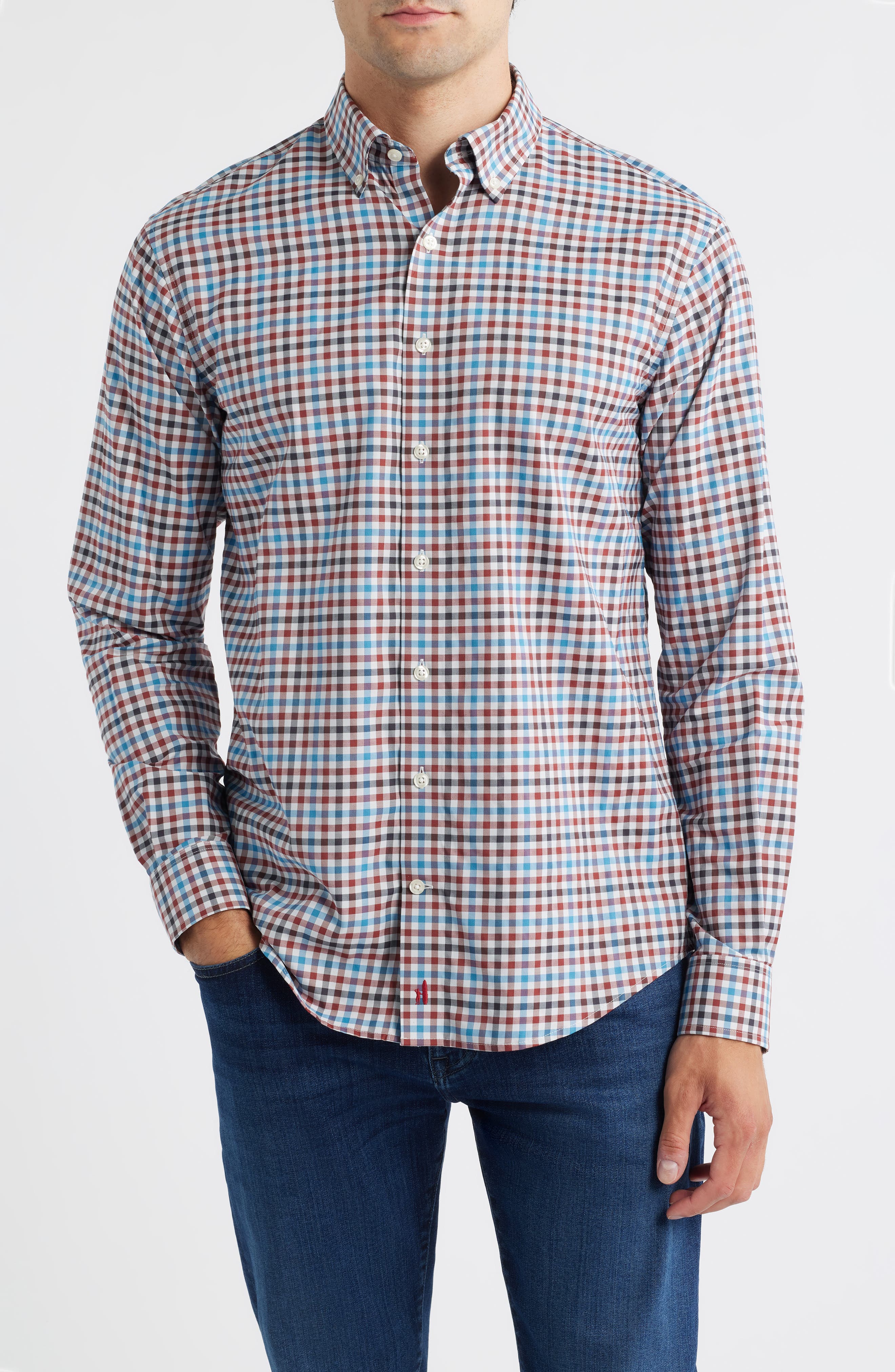 johnnie-O Hartwick Plaid Nylon Blend Button-Down Shirt
