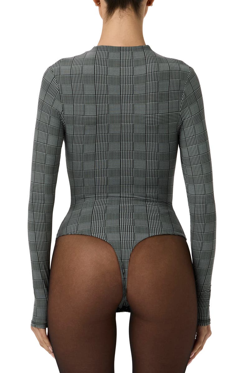 Naked Wardrobe Naked Snakeskin Print Long Sleeve Bodysuit, Alternate, color, Houndstooth Plaid