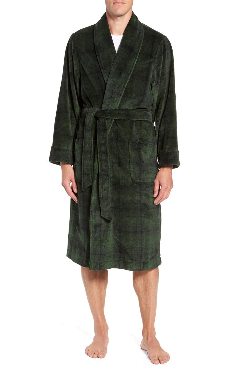 NORDSTROM MEN'S SHOP Ombré Plaid Fleece Robe, Main, color,