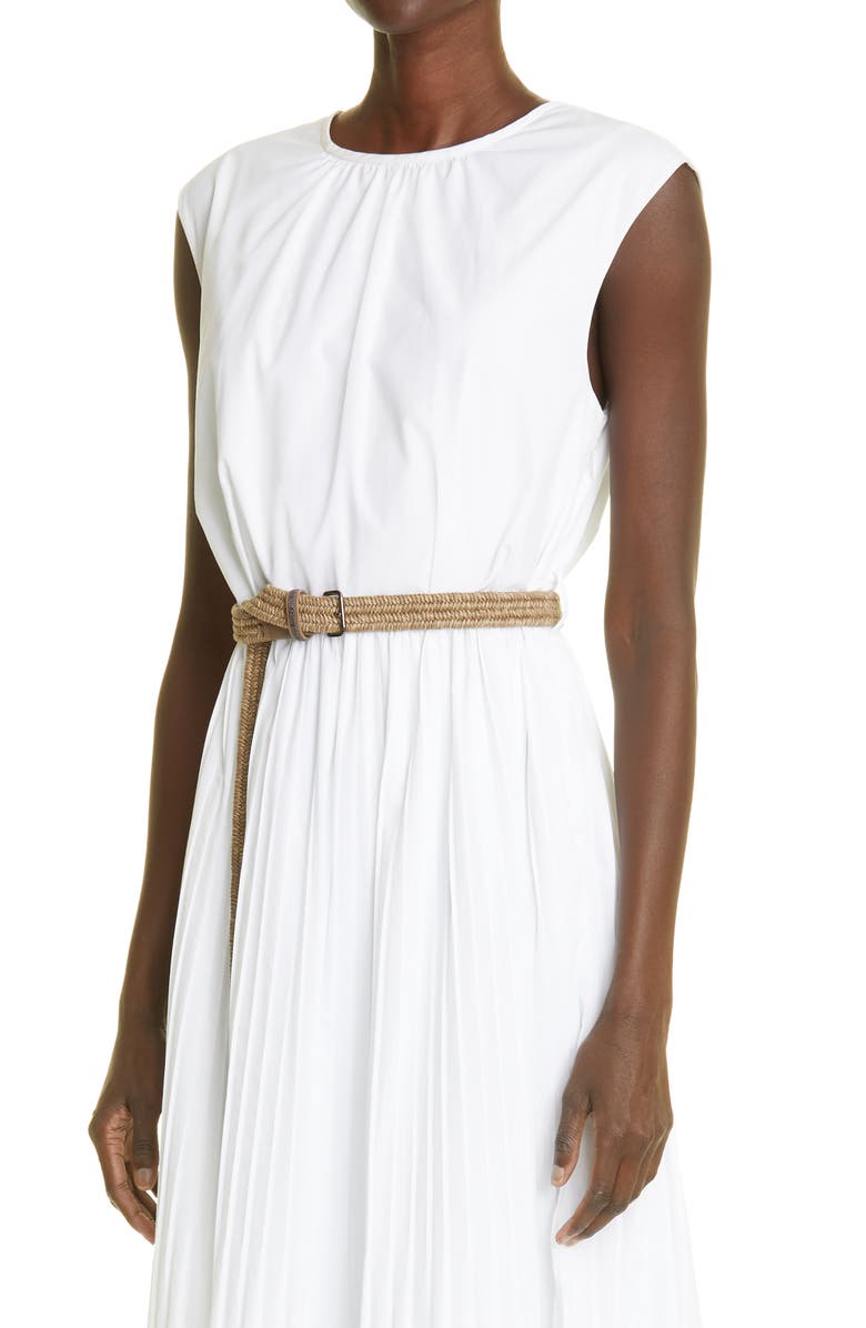 Brunello Cucinelli Belted Sleeveless Poplin Midi Dress, Alternate, color,