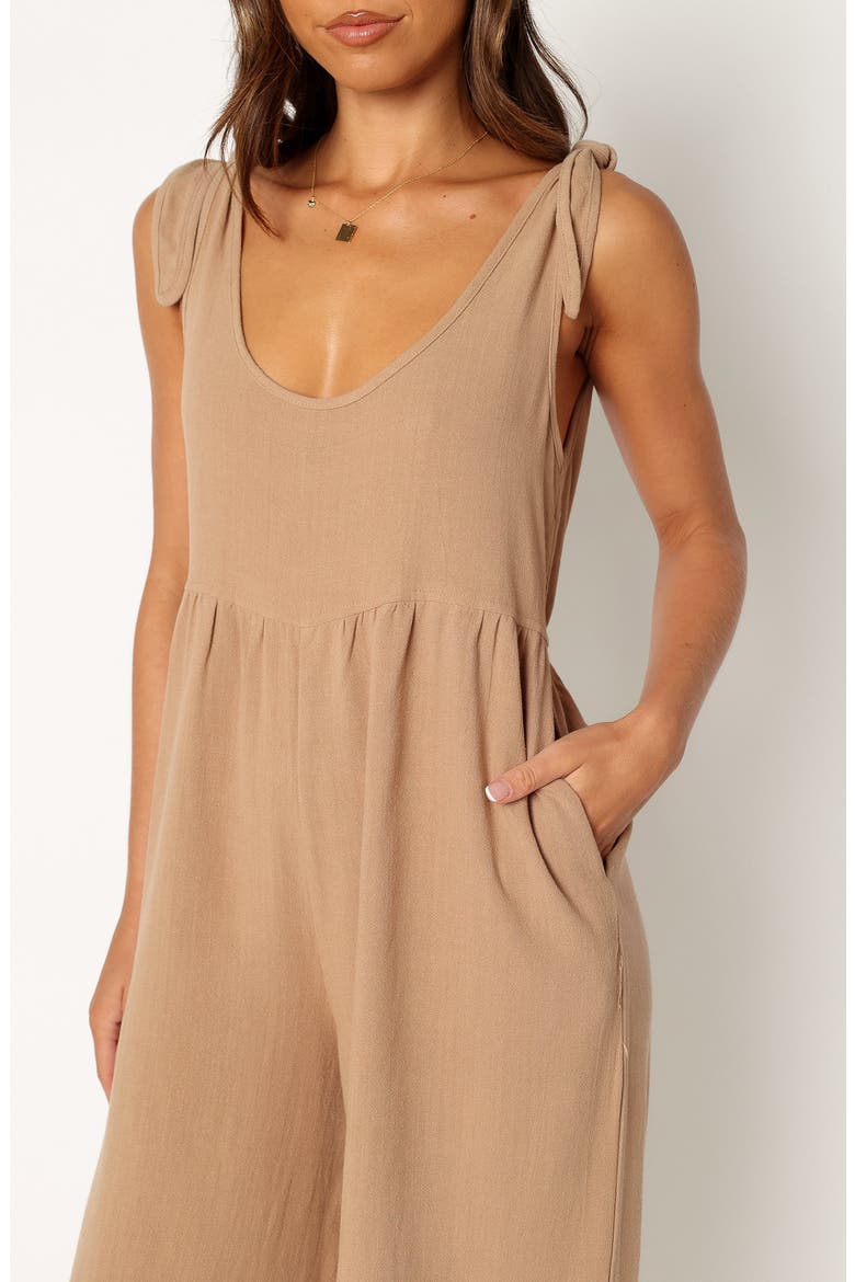 Ayla Tie Shoulder Wide Leg Linen Jumpsuit, Alternate, color, MOCHA