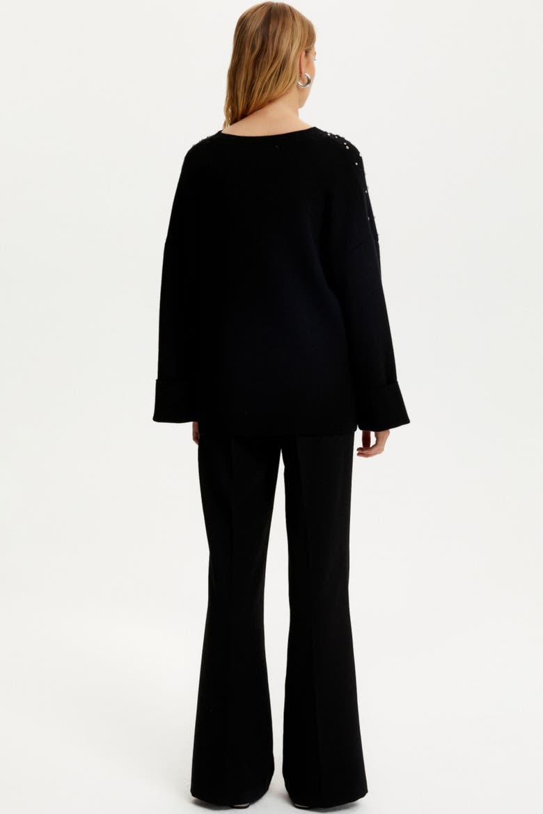 Crystal Stone Detailed Knit Sweater, Alternate, color, Black