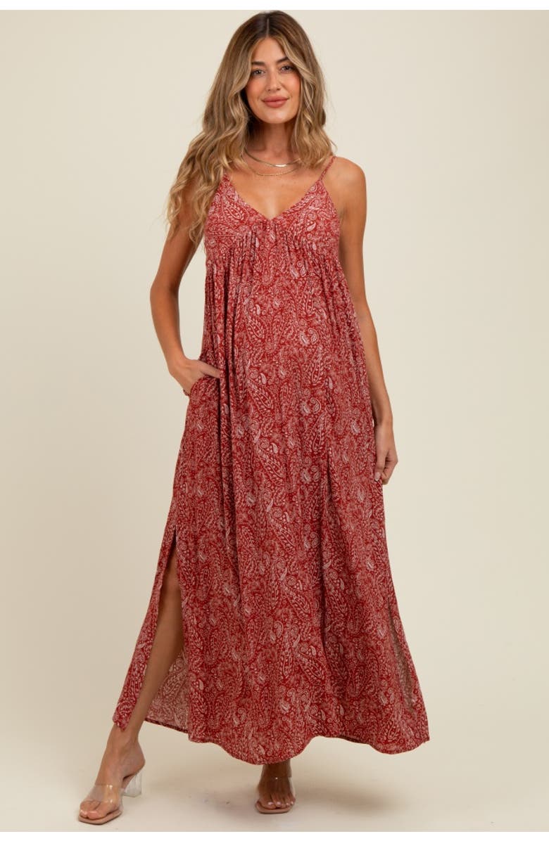 PinkBlush Paisley Print Sleeveless Side Slit Maxi Dress, Main, color, Rust