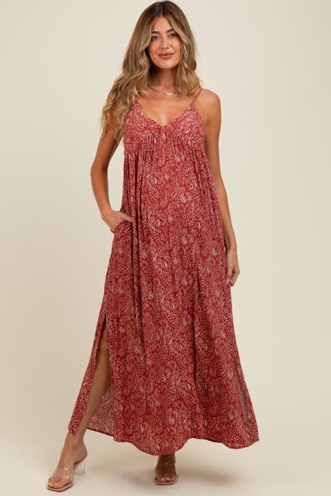 Paisley Print Sleeveless Side Slit Maxi Dress