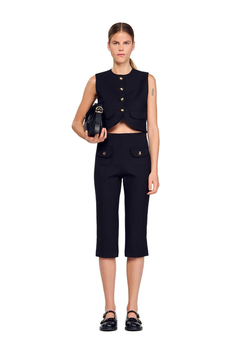 SANDRO Decorative buttoned crop top, Main, color, Black