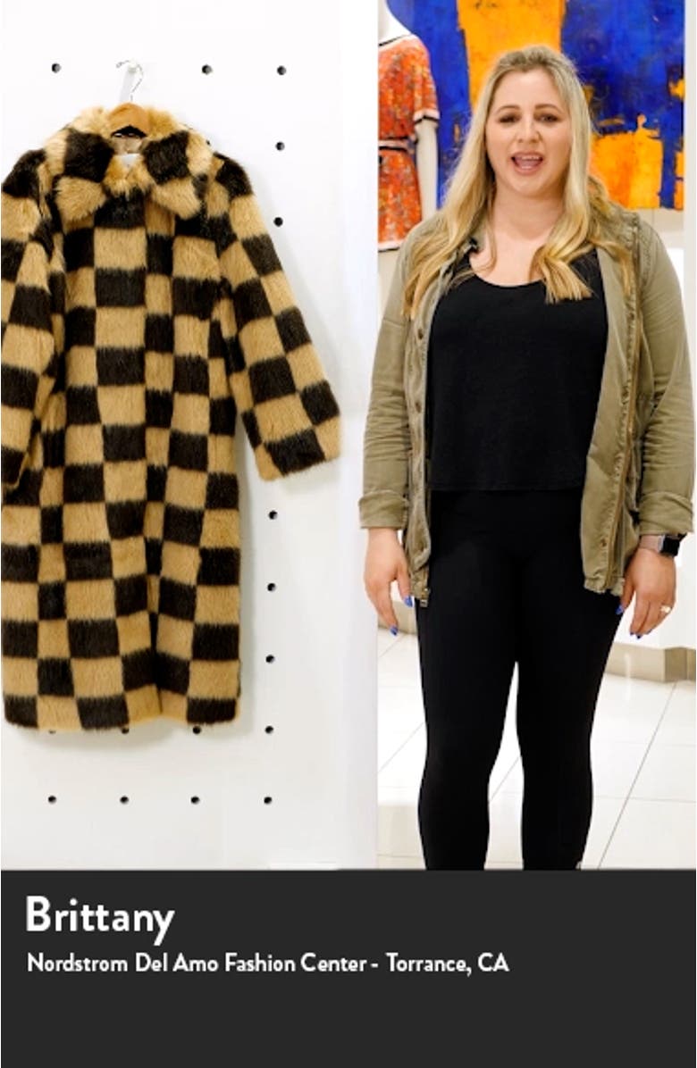 Nino Long Checkerboard Faux Fur Coat, sales video thumbnail