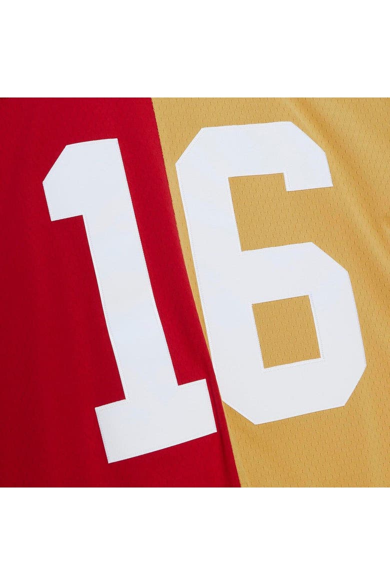 Men's Mitchell & Ness Joe Montana Scarlet/Gold San Francisco 49ers 1990 Split Legacy Replica Jersey, Alternate, color, Scarlet