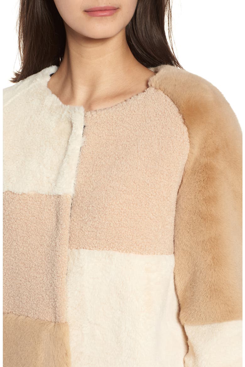 Patchwork Faux Fur Jacket, Alternate, color, BEIGE