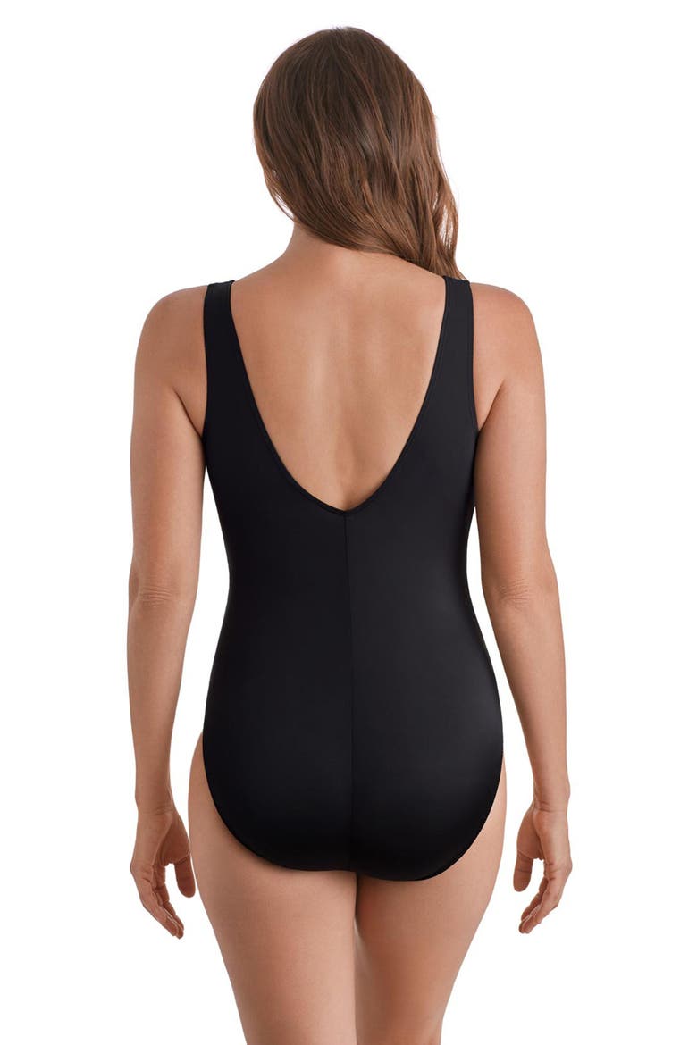 Shirred Faux Tie Surplice Extra Long Torso One-Piece Swimsuit, Alternate, color, Midnight Pulmeria