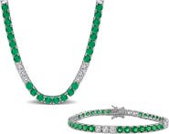 DELMAR Created Emerald & Created White Sapphire Tennis Necklace & Bracelet Set