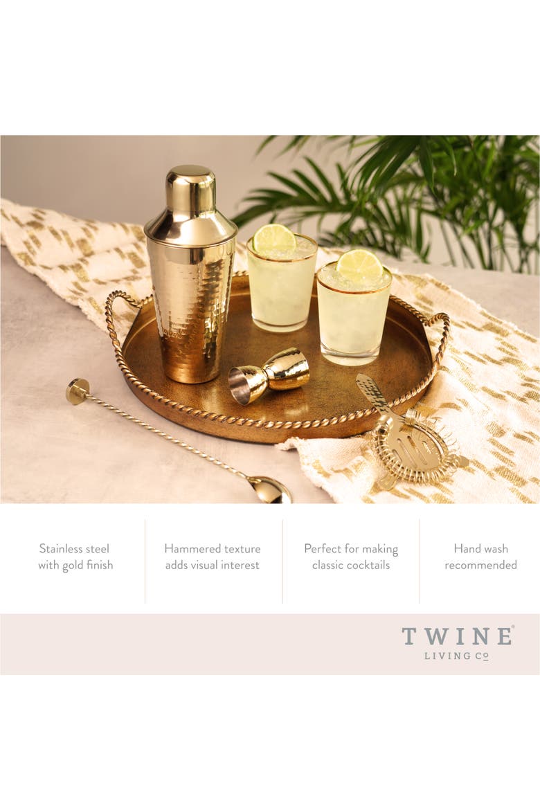Hammered 4-Piece Barware Set in Gold, Alternate, color, Gold