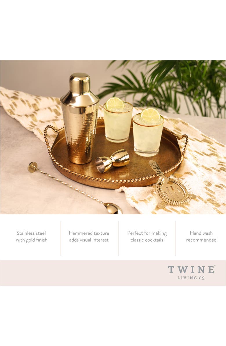 TWINE Hammered 4-Piece Barware Set in Gold, Alternate, color, Gold