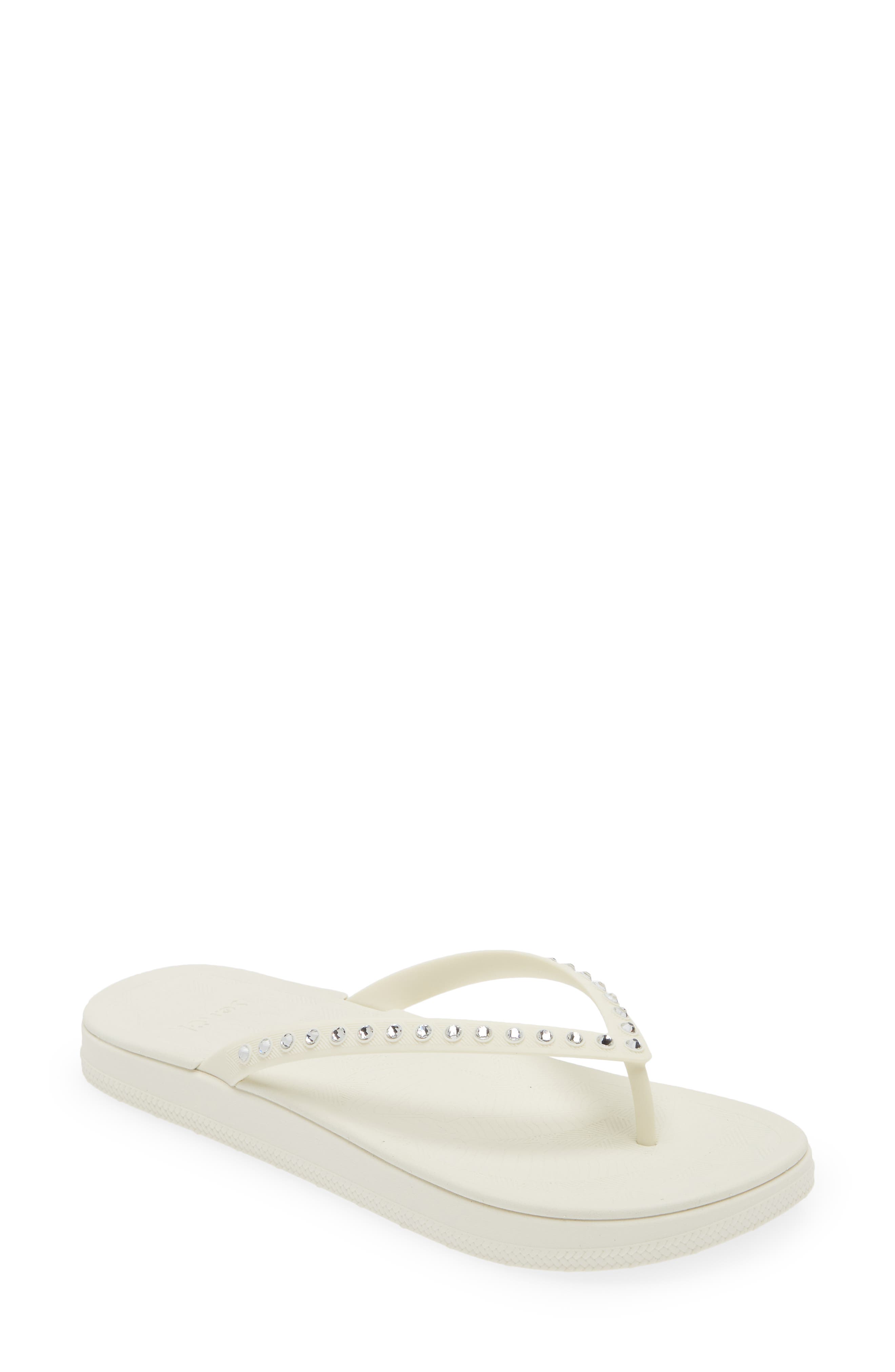 Sanuk Funshine Rhinestone Flip Flop, Main, color, White