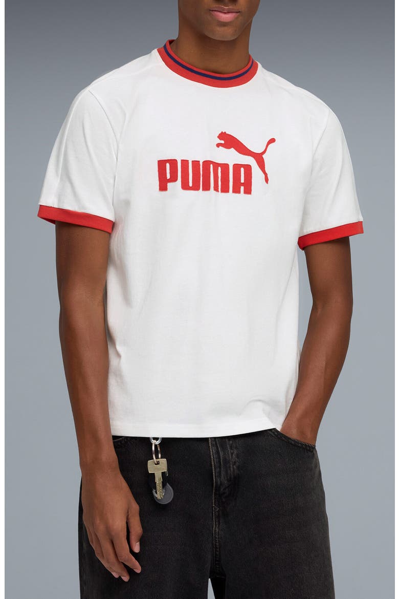 T7 Logo Ringer T-Shirt, Main, color, PUMA WHITE