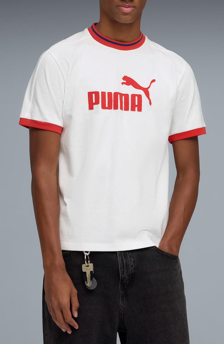 PUMA T7 Logo Ringer T-Shirt, Main, color, Puma White