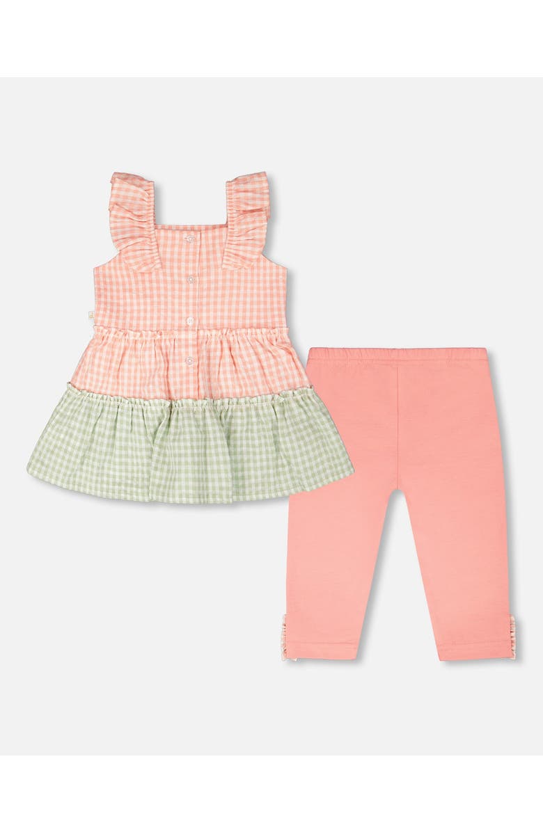 Deux par Deux Tunic and Organic Cotton Gingham Capri Set, Alternate, color, Coral Gingham & Coral