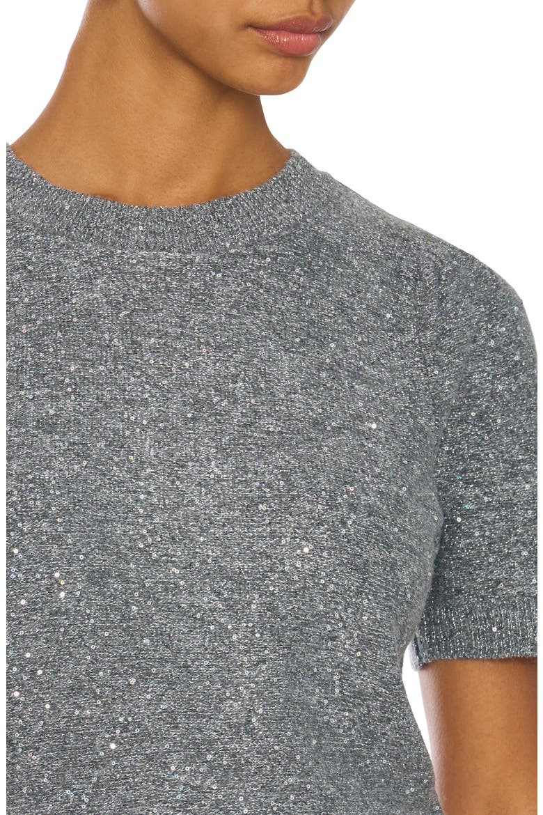 Sequin Puff Sleeve Crewneck Sweater, Alternate, color, MEDIUM HEATHER GREY