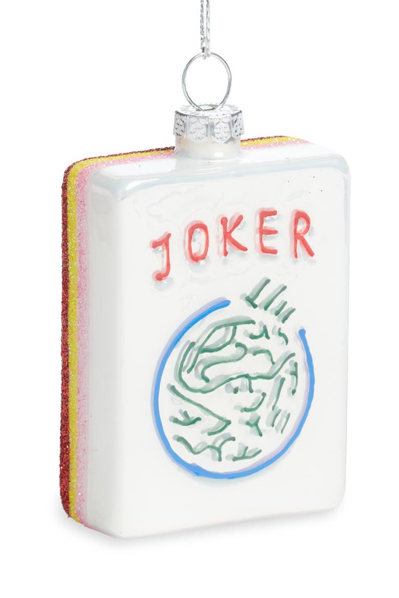 Joker Mahjong Tile Glass Ornament, Main, color, WHITE MULTI