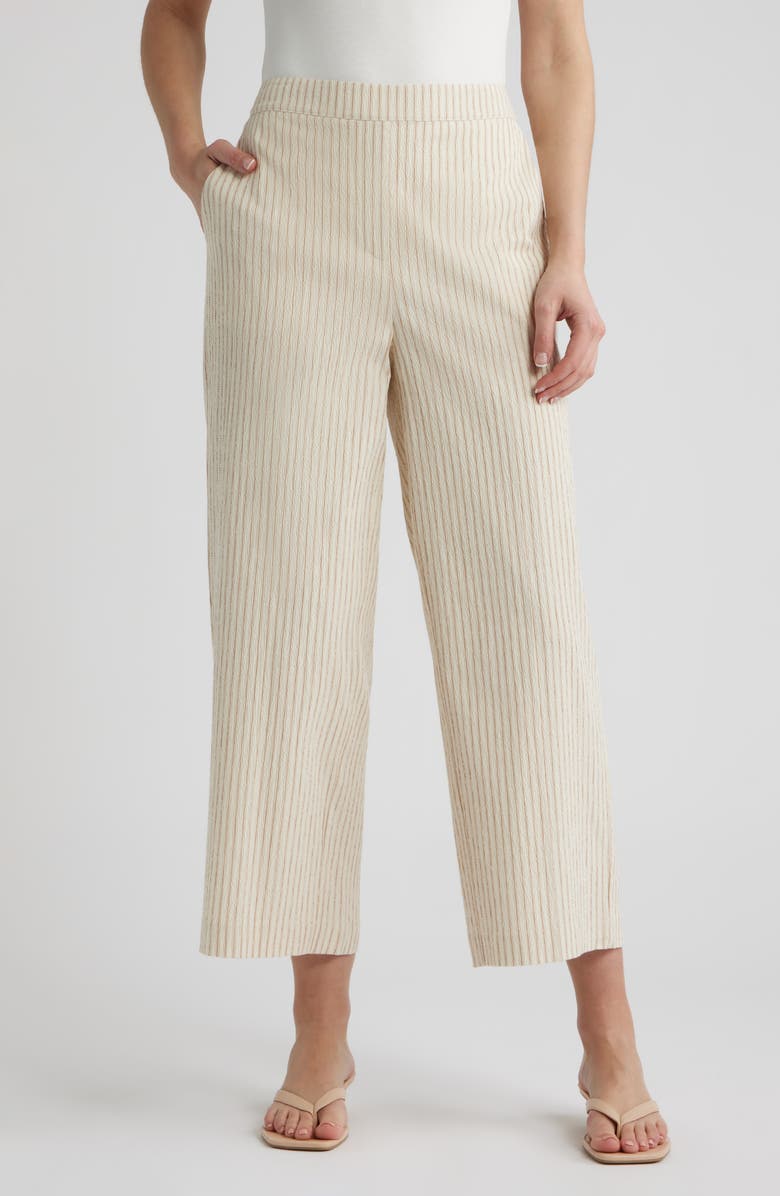 Bernardo Pinstripe Crop Pull-On Pants, Main, color, Ivory/ Gold Oak Stripe