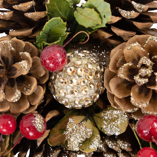 Northlight Glittered Pine Cone And Berry Artificial Christmas Wreath, 12-inch, Unlit In Brown