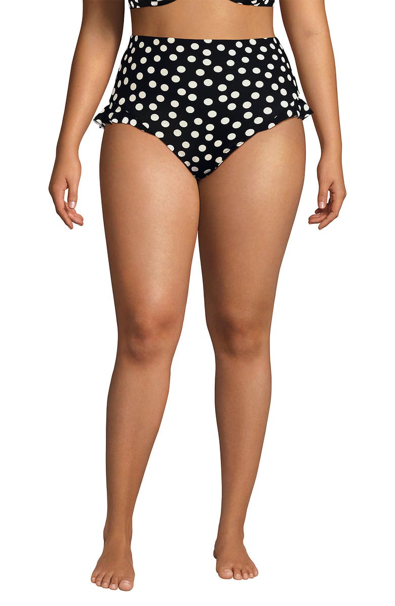 Lands' End Ruffle High Waisted High Leg Bikini Bottoms, Alternate, color,