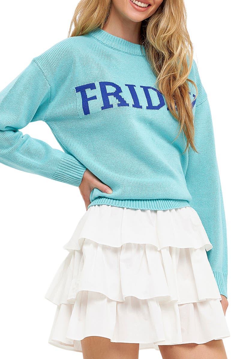 English Factory Weekday Motif Sweater, Alternate, color, Aqua
