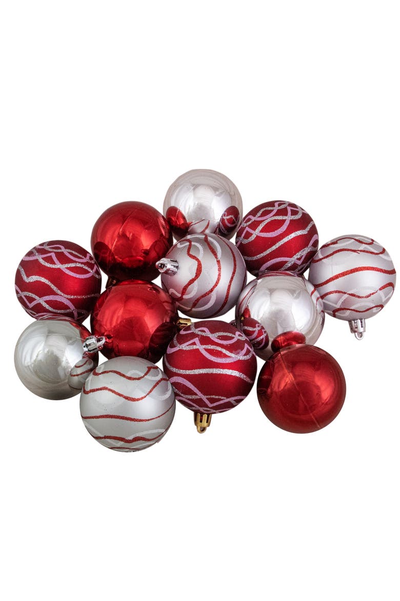 12ct Red and Silver Shatterproof Shiny and Matte Christmas Ball Ornaments 2.25", Main, color, Red