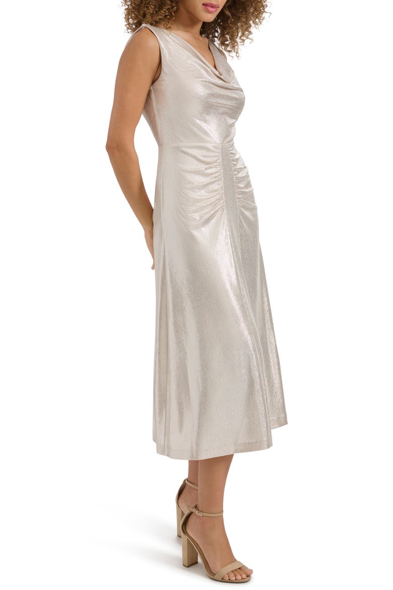 Draped Metallic Jersey Midi Dress, Alternate, color, CHAMPAGNE