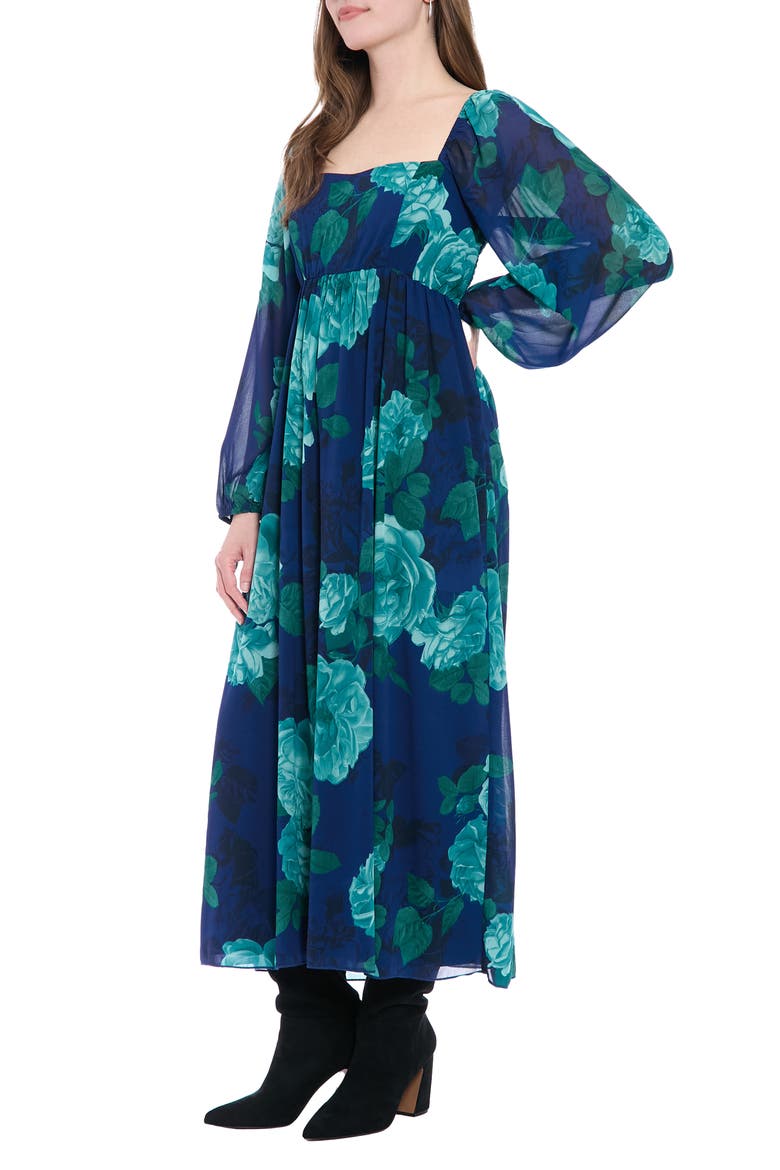 Bishop Sleeve Smocked Back Maxi Dress, Alternate, color, BLUE/ TEAL