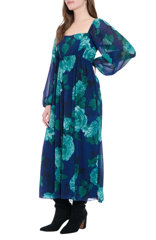 London Times Bishop Sleeve Smocked Back Maxi Dress In Blue