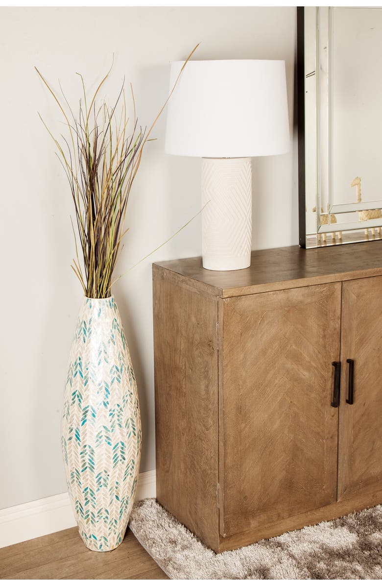 WILLOW ROW White Mother of Pearl Handmade Vase with Blue Accents, Alternate, color,