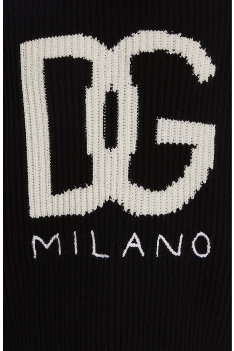 Intarsia Logo Cashmere & Virgin Wool Rib Sweater, Alternate, color, BLACK/ WHITE