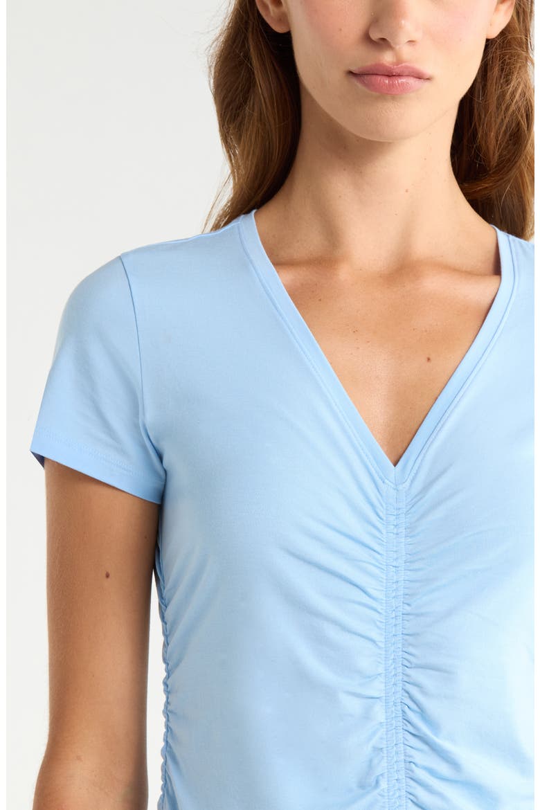 Ruched V-Neck T-Shirt, Alternate, color, BLUE PLACID