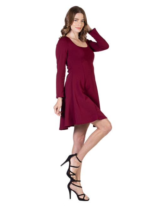 24seven Comfort Apparel Womens Long Sleeve Knee Length Skater Dress In Burgundy