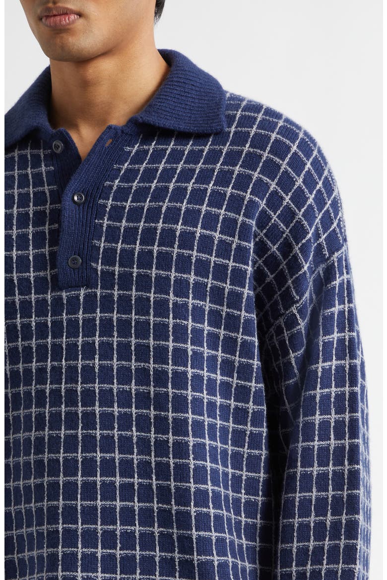 Dume Grid Cashmere Rugby Sweater, Alternate, color, SILVER GRID/ NAVY