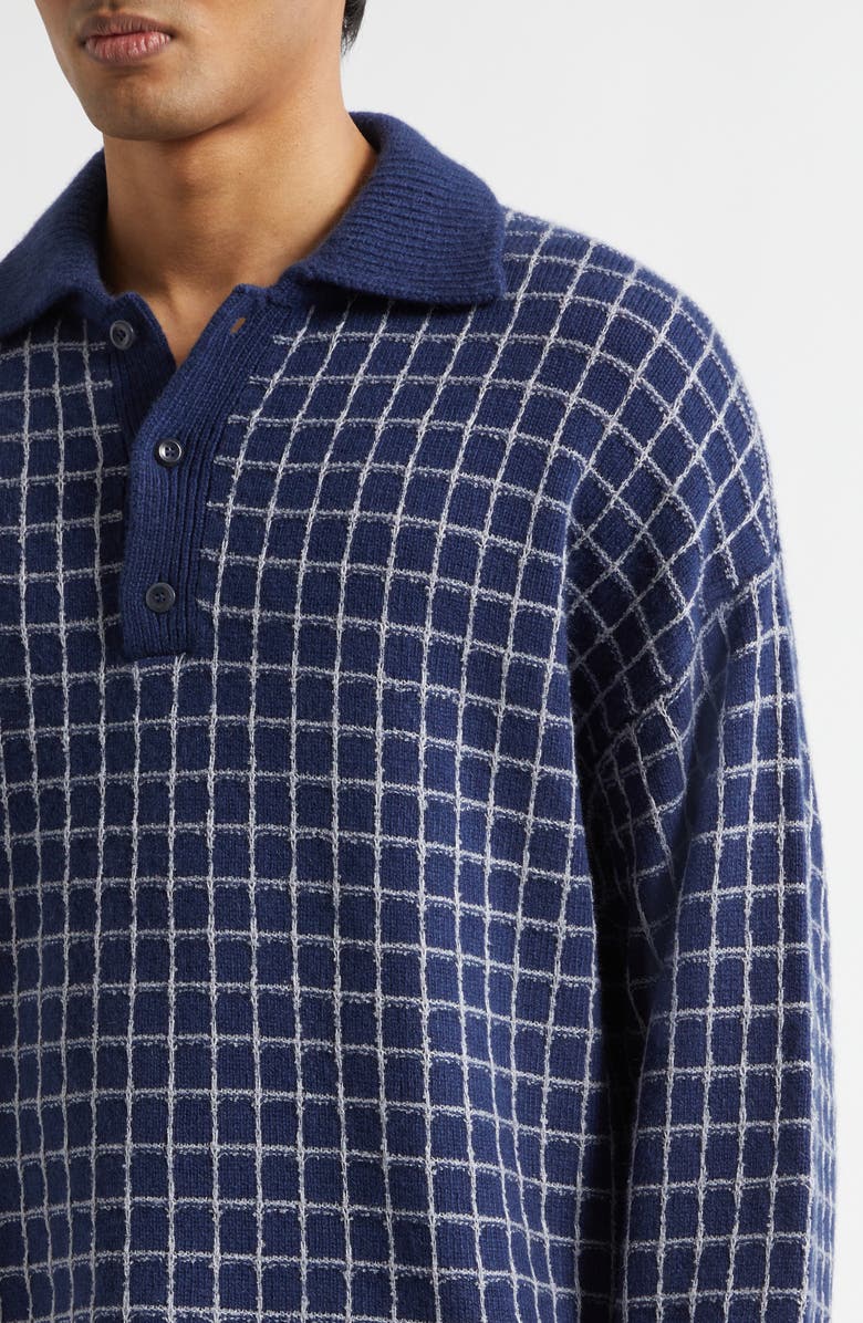 The Elder Statesman Dume Grid Cashmere Rugby Sweater, Alternate, color, Silver Grid/ Navy