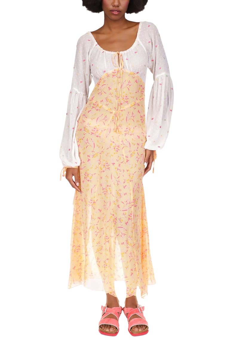 Floral Swiss Dot & Arcadia Blossom Princess Dress, Main, color, Cantaloupe Multi