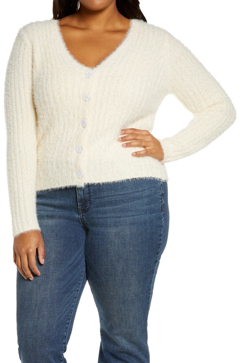 Fuzzy Crop Cardigan, Main, color, OATMILK