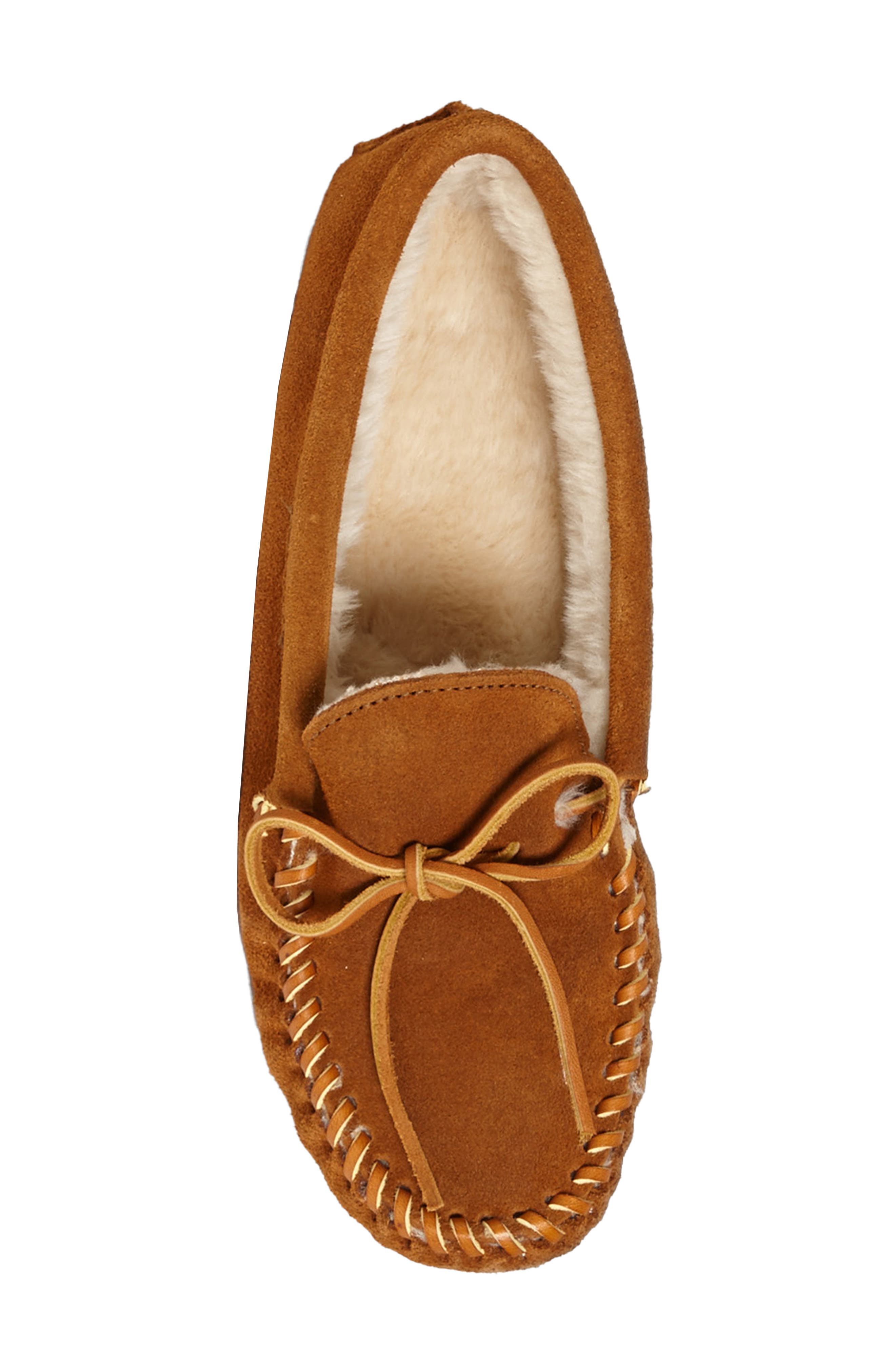Minnetonka Softsole Slipper with Faux Fur Lining, Alternate, color, Brown Suede