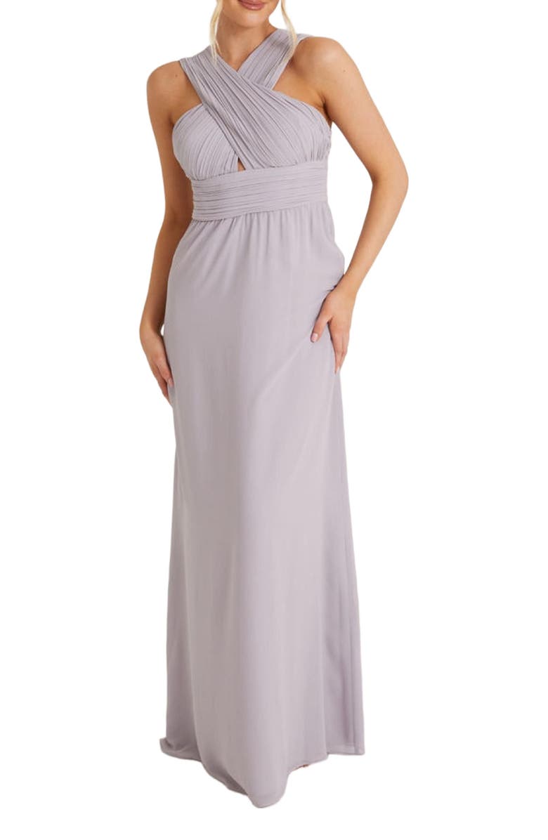 Six Stories Cross Neck Chiffon Bridesmaid Dress, Alternate, color, Lilac