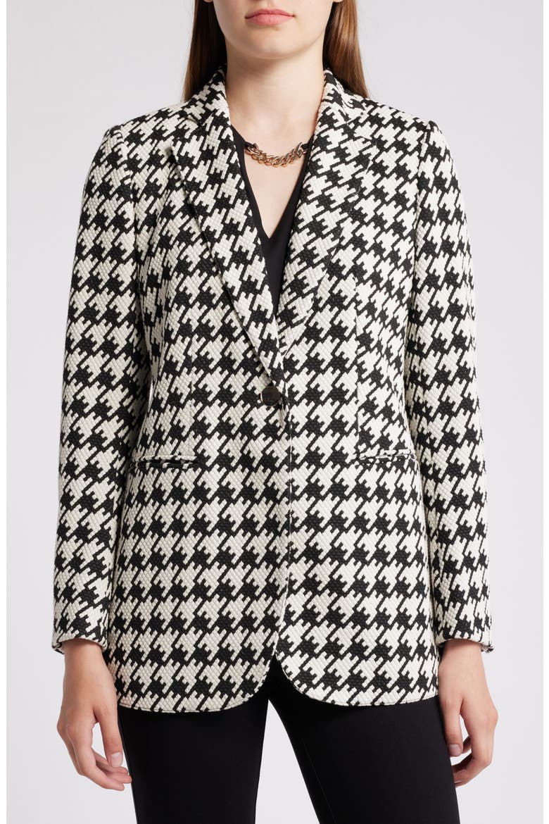 Houndstooth Jacquard One-Button Blazer, Alternate, color, ANNE WHITE/ ANNE BLACK