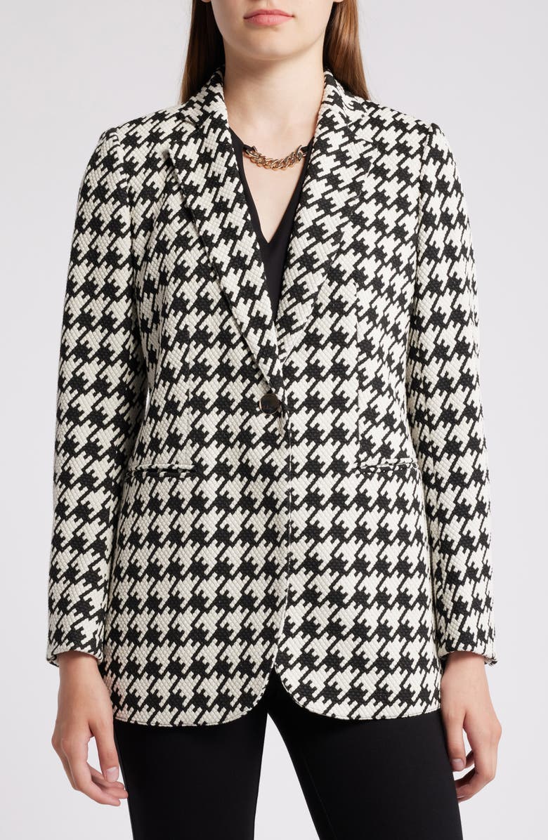 Anne Klein Houndstooth Jacquard One-Button Blazer, Alternate, color, 