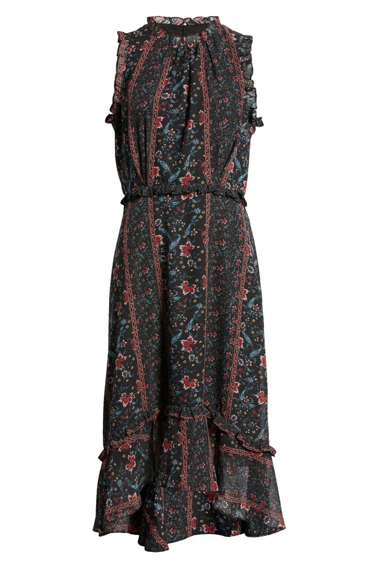 Sleeveless Mock Neck Midi Dress, Alternate, color, BLACK MULTI