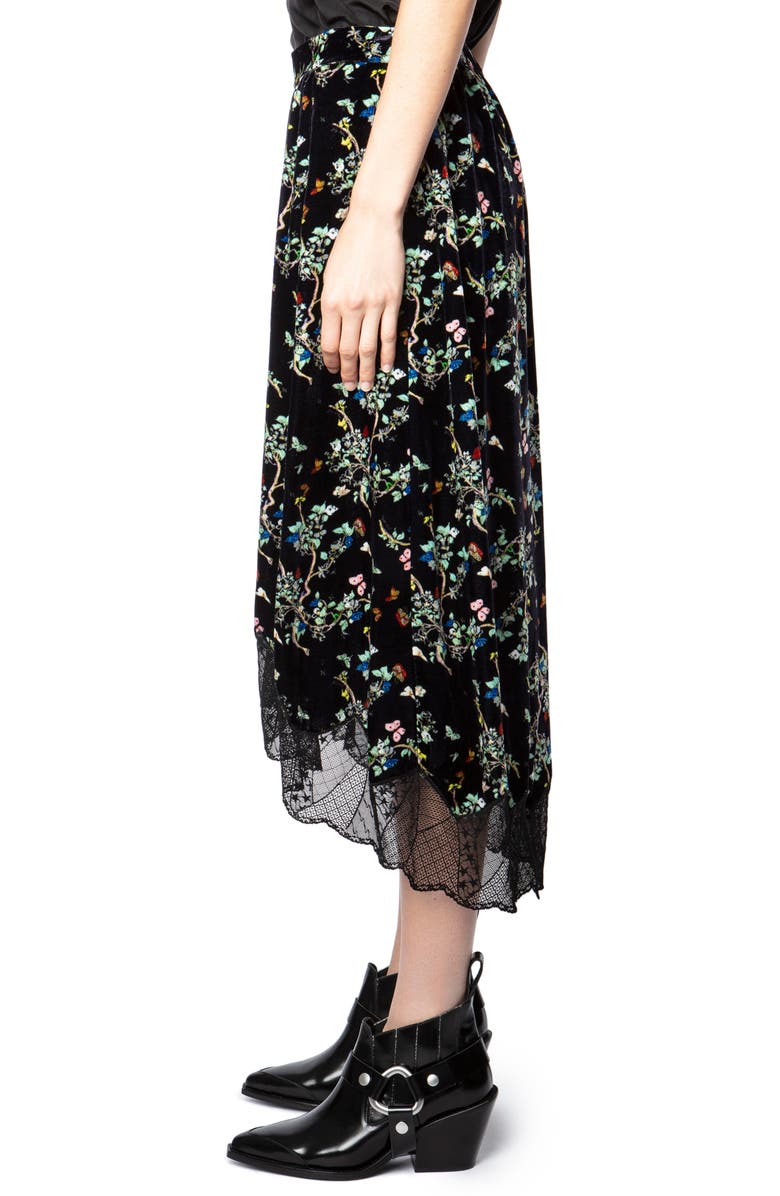 Zadig & Voltaire Joslin Floral Velvet Lace Hem Skirt, Alternate, color, 