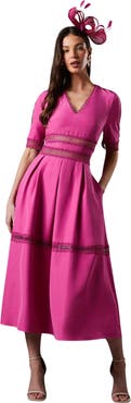 Coast Crochet Insert Crepe V-Neck Midi Dress