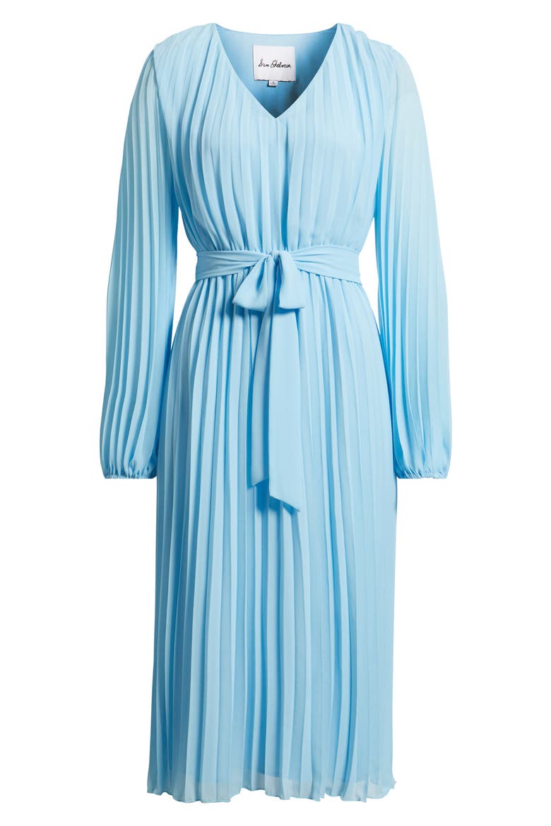 Long Sleeve Plissé Maxi Dress, Alternate, color, SKY